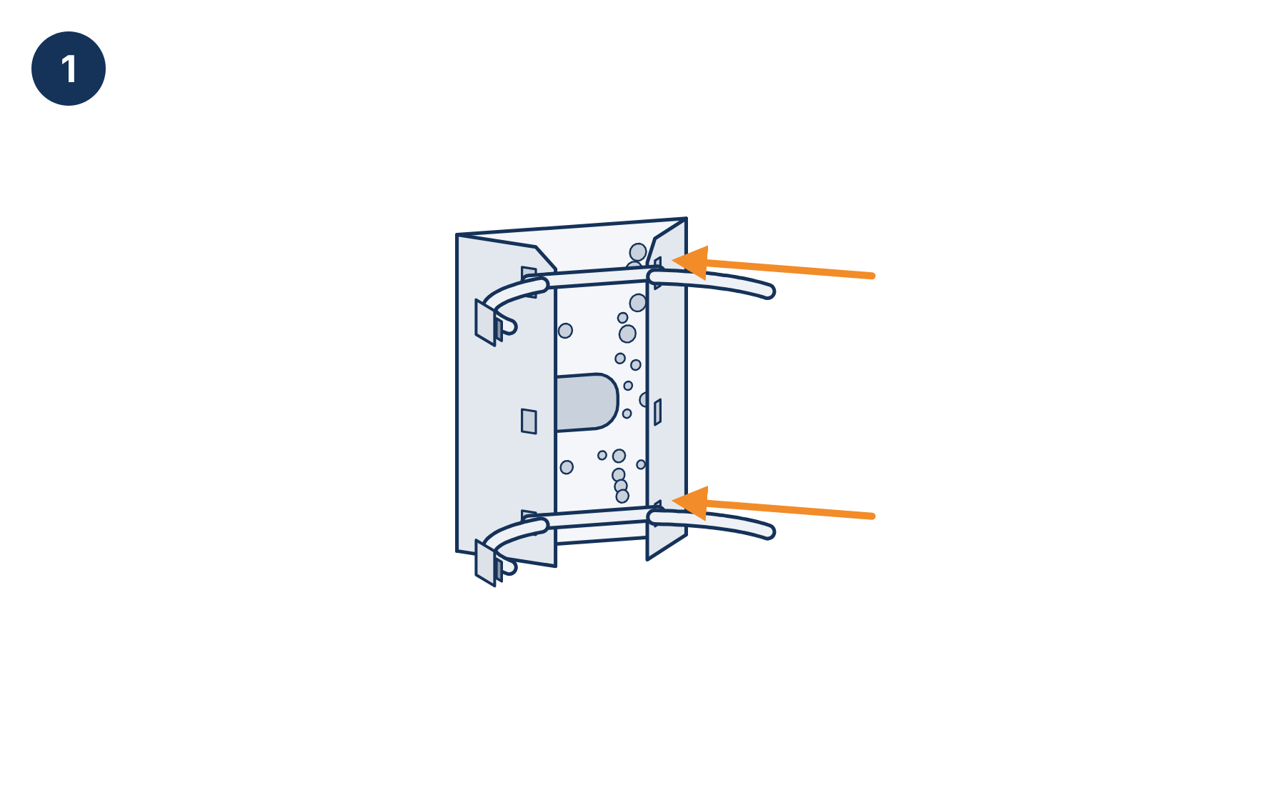 Two stainless steel clamps threaded through the top and bottom slots in the side wings of the pole mount